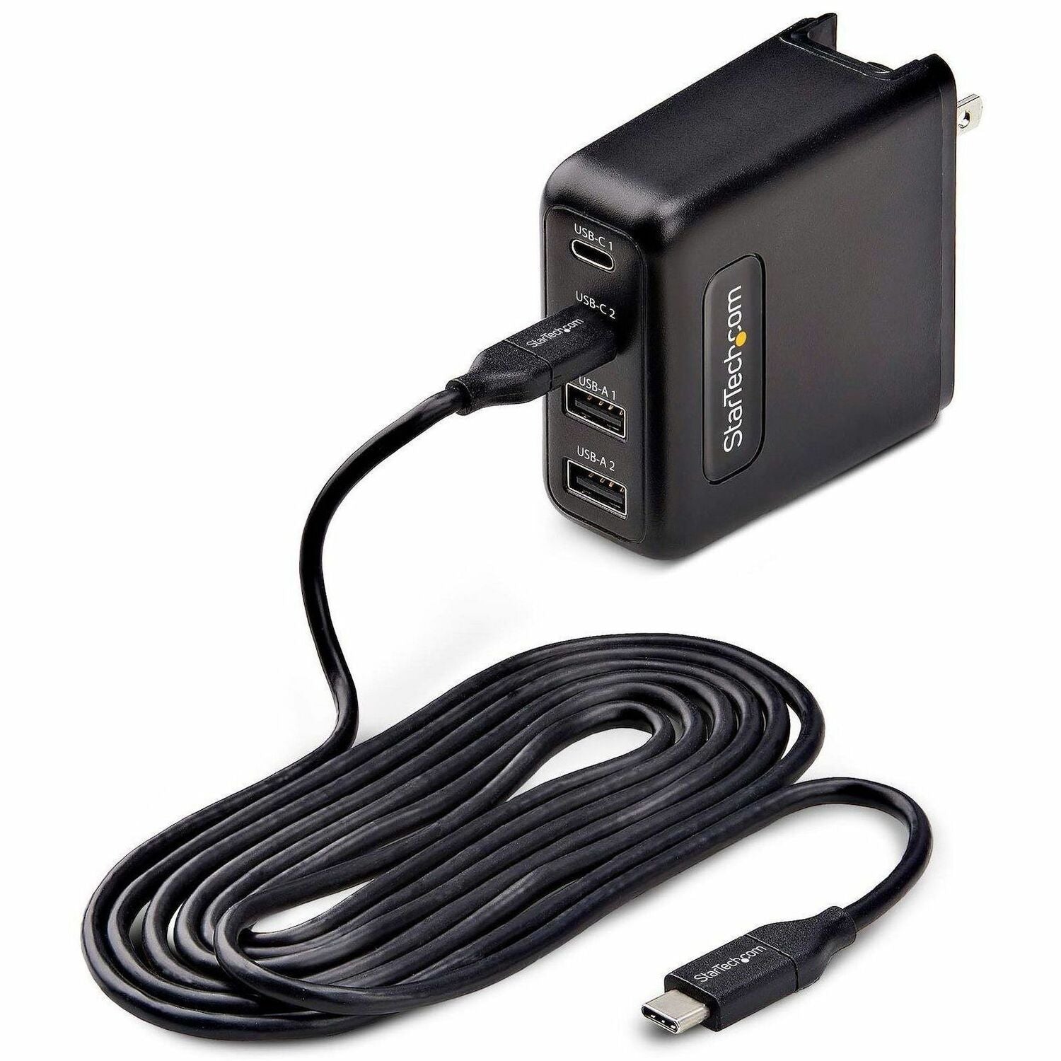 Main Image for StarTech 100W USB-C Wall Charger, 2x USB-C, 2x USB-A, Quick Charging Portable GaN Power Adapter, PD 3.0, 6ft/1.8m USB-C to USB-C Cable