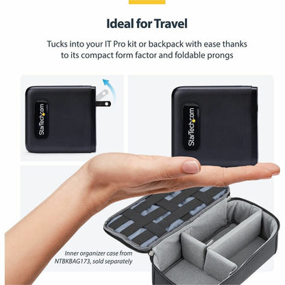 Alternate-Image5 Image for StarTech 100W USB-C Wall Charger, 2x USB-C, 2x USB-A, Quick Charging Portable GaN Power Adapter, PD 3.0, 6ft/1.8m USB-C to USB-C Cable