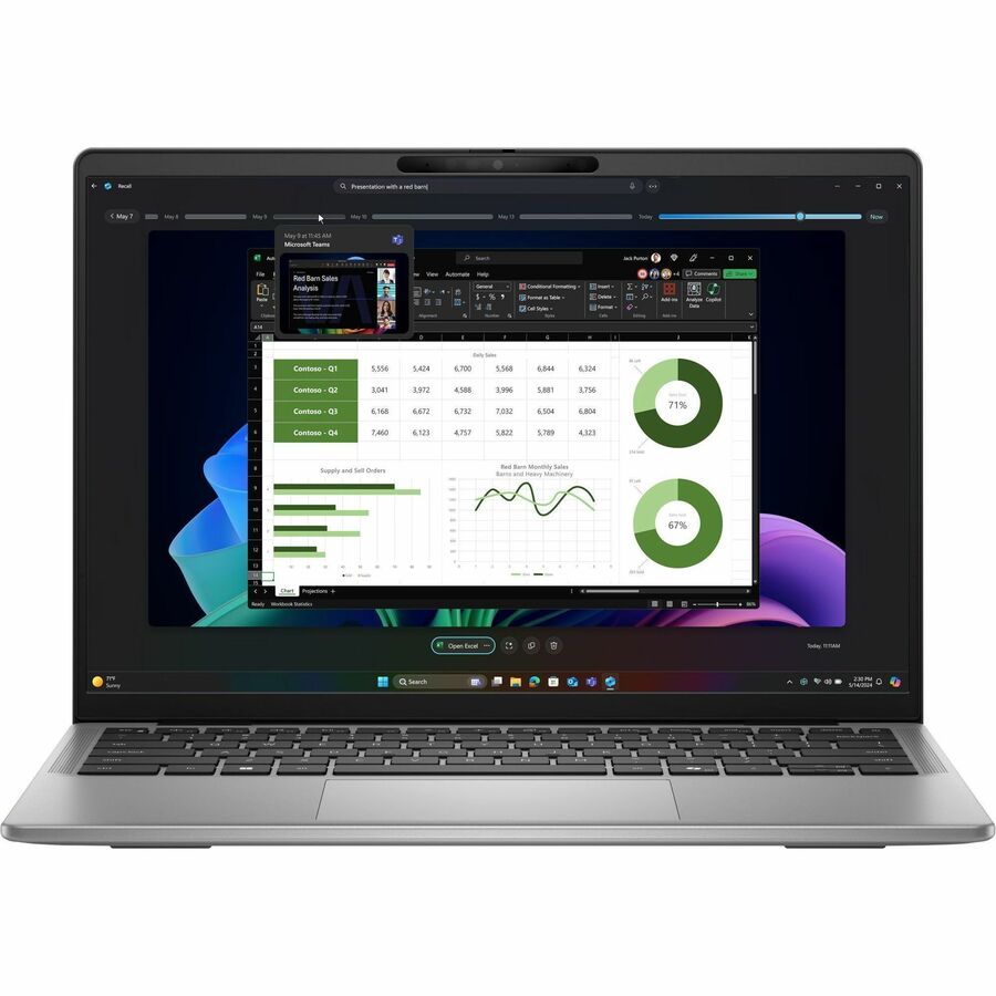 Front Image for Dell Latitude 7000 7455 14" Touchscreen Copilot+ PC Notebook - QHD+ - 60 Hz - Qualcomm Snapdragon X Elite X1E-80-100 - 32 GB - 512 GB SSD - English (US) Keyboard - Aluminum Titan Gray