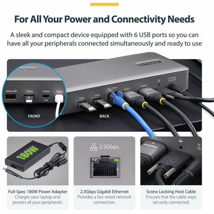 Alternate-Image5 Image for StarTech.com Dual-Monitor USB4 Docking Station, Dual 4K 120Hz or Single 8K 60Hz HDMI, 100W Laptop Charging, 2.5GbE, Driverless USB-C Dock