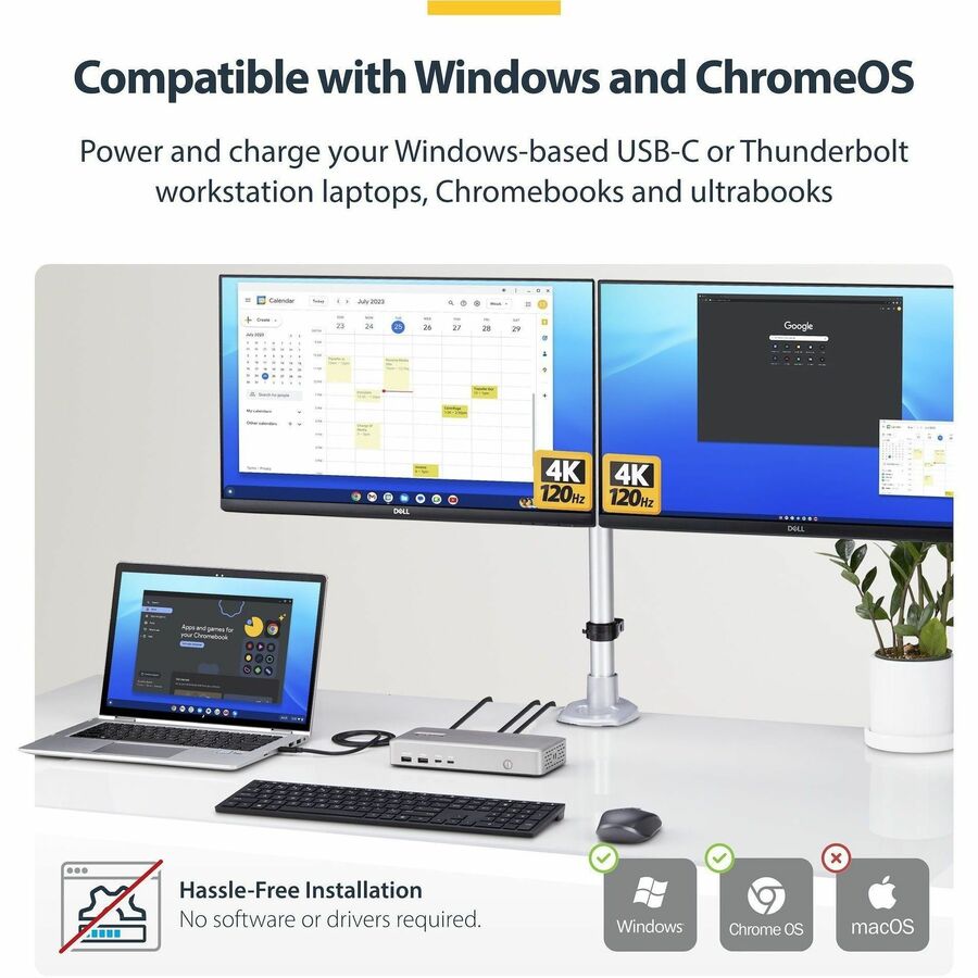 Alternate-Image3 Image for StarTech.com Dual-Monitor USB4 Docking Station, Dual 4K 120Hz or Single 8K 60Hz HDMI, 100W Laptop Charging, 2.5GbE, Driverless USB-C Dock