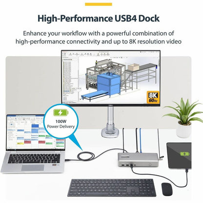 Alternate-Image2 Image for StarTech.com Dual-Monitor USB4 Docking Station, Dual 4K 120Hz or Single 8K 60Hz HDMI, 100W Laptop Charging, 2.5GbE, Driverless USB-C Dock