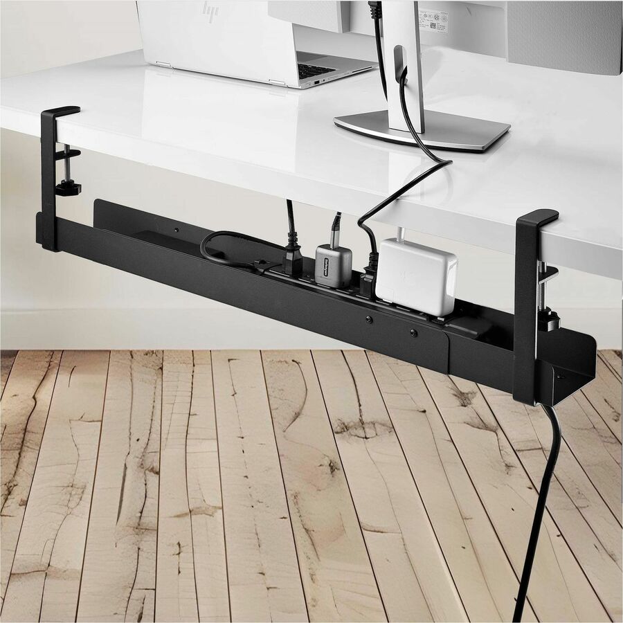 Alternate-Image3 Image for StarTech.com Under Desk Cable Management Tray, Length Adjustable, Clamp-On Installation, No Drilling Required, Black