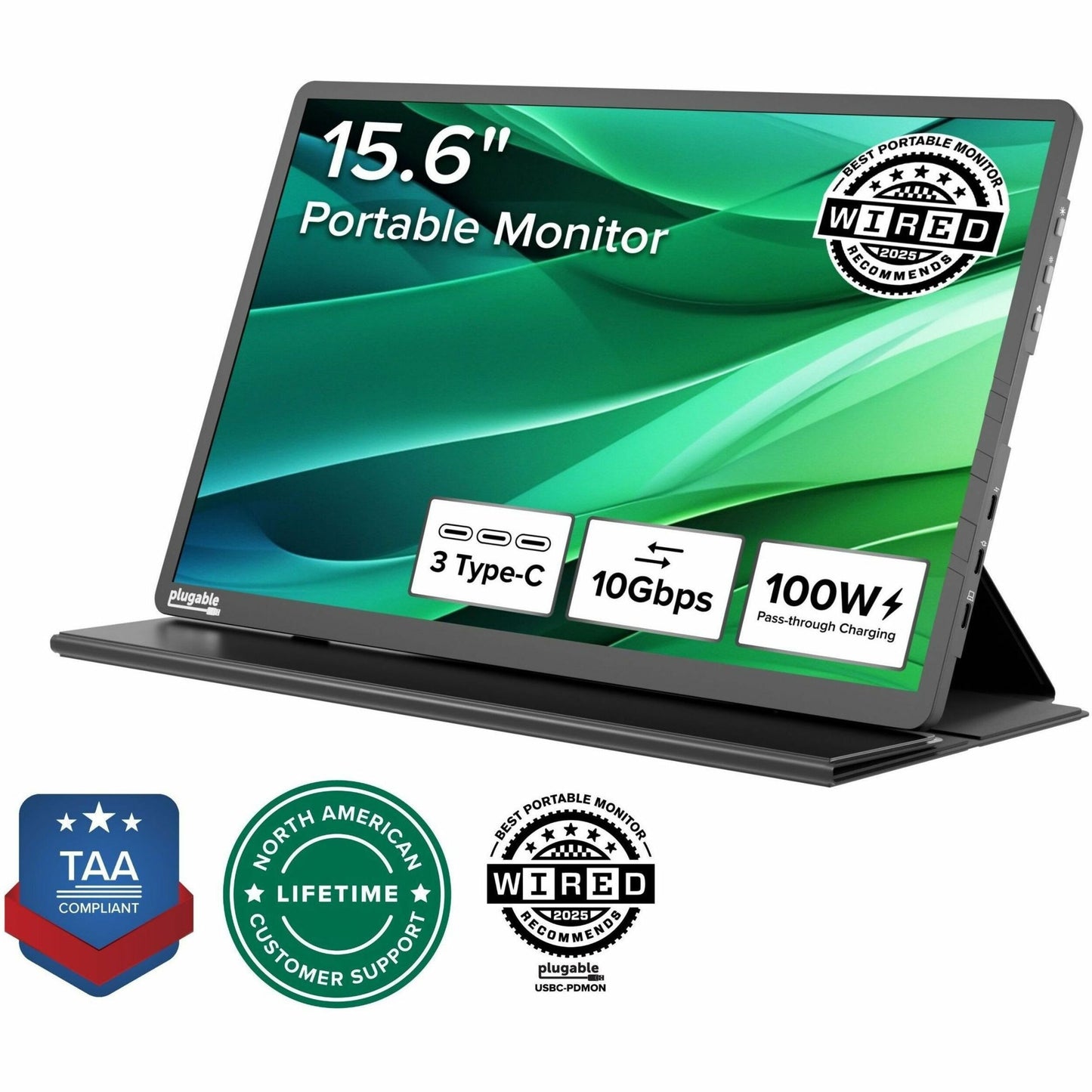 Main Image for Plugable USB C Portable Monitor 15.6 Inch, 100W Pass-Through Charging for Your Laptop Smartphone Tablet