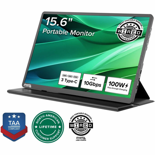Main Image for Plugable USB C Portable Monitor 15.6 Inch, 100W Pass-Through Charging for Your Laptop Smartphone Tablet