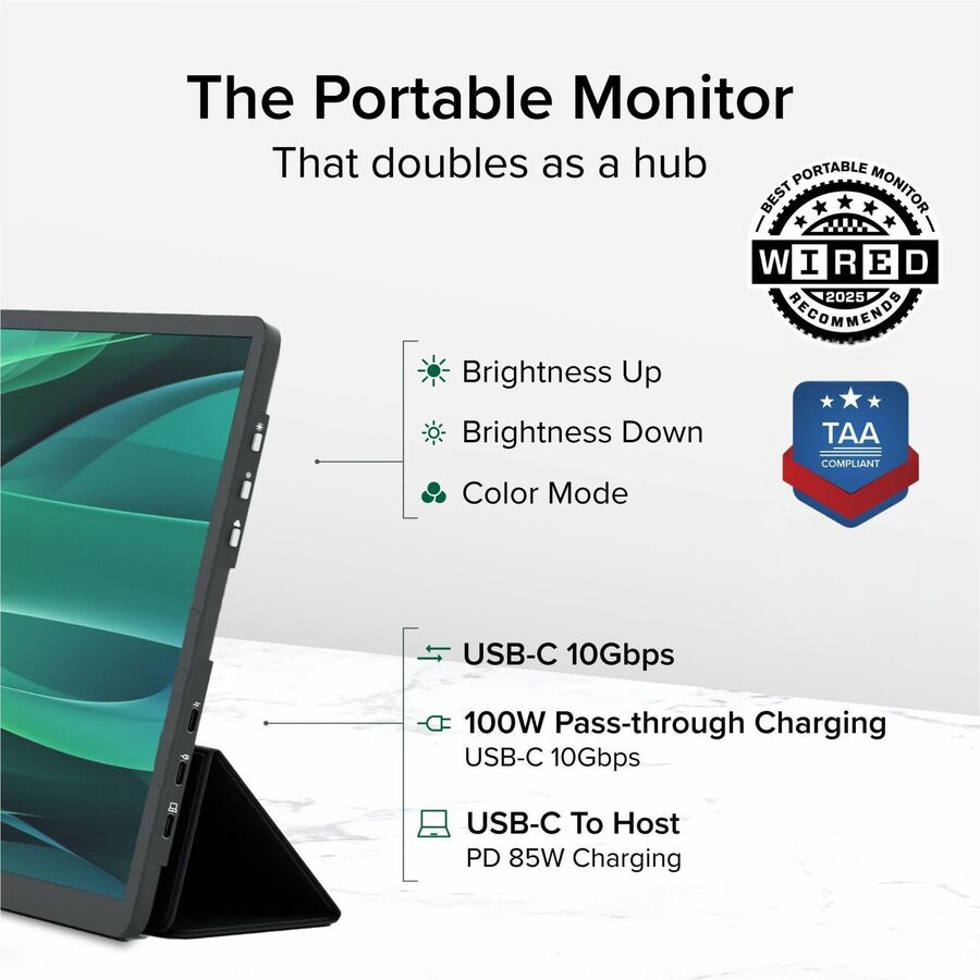 Alternate-Image1 Image for Plugable USB C Portable Monitor 15.6 Inch, 100W Pass-Through Charging for Your Laptop Smartphone Tablet
