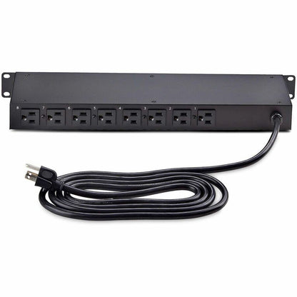 Rear Image for StarTech.com 8-Outlet Horizontal Rack Mount PDU, 1U Power Strip, Outlet On/Off Switches, 15A Circuit Breaker, 8ft/2.4m Cord, NEMA 5-15P/R