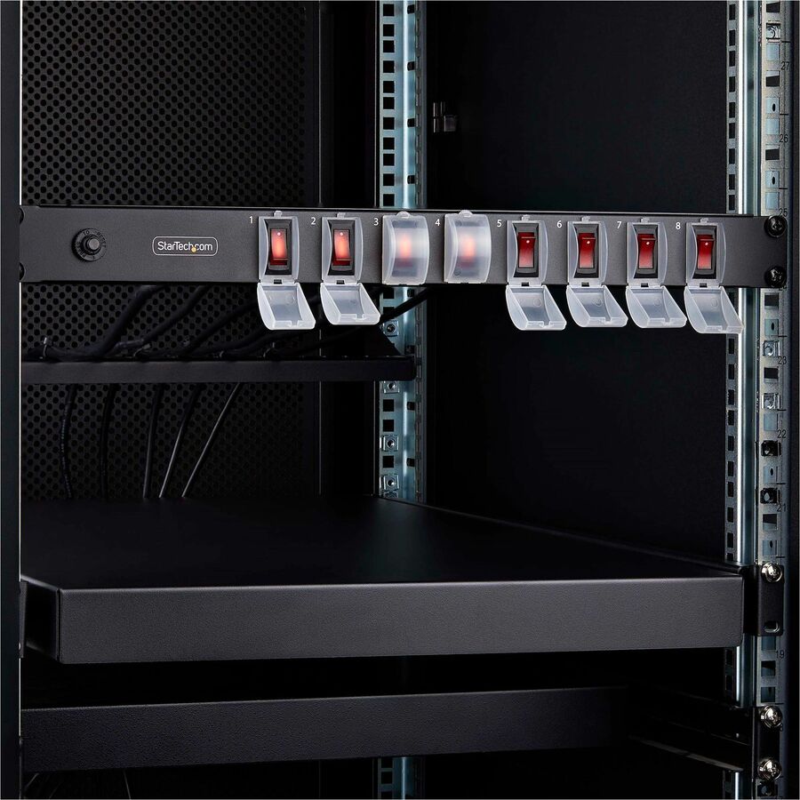 Alternate-Image1 Image for StarTech.com 8-Outlet Horizontal Rack Mount PDU, 1U Power Strip, Outlet On/Off Switches, 15A Circuit Breaker, 8ft/2.4m Cord, NEMA 5-15P/R