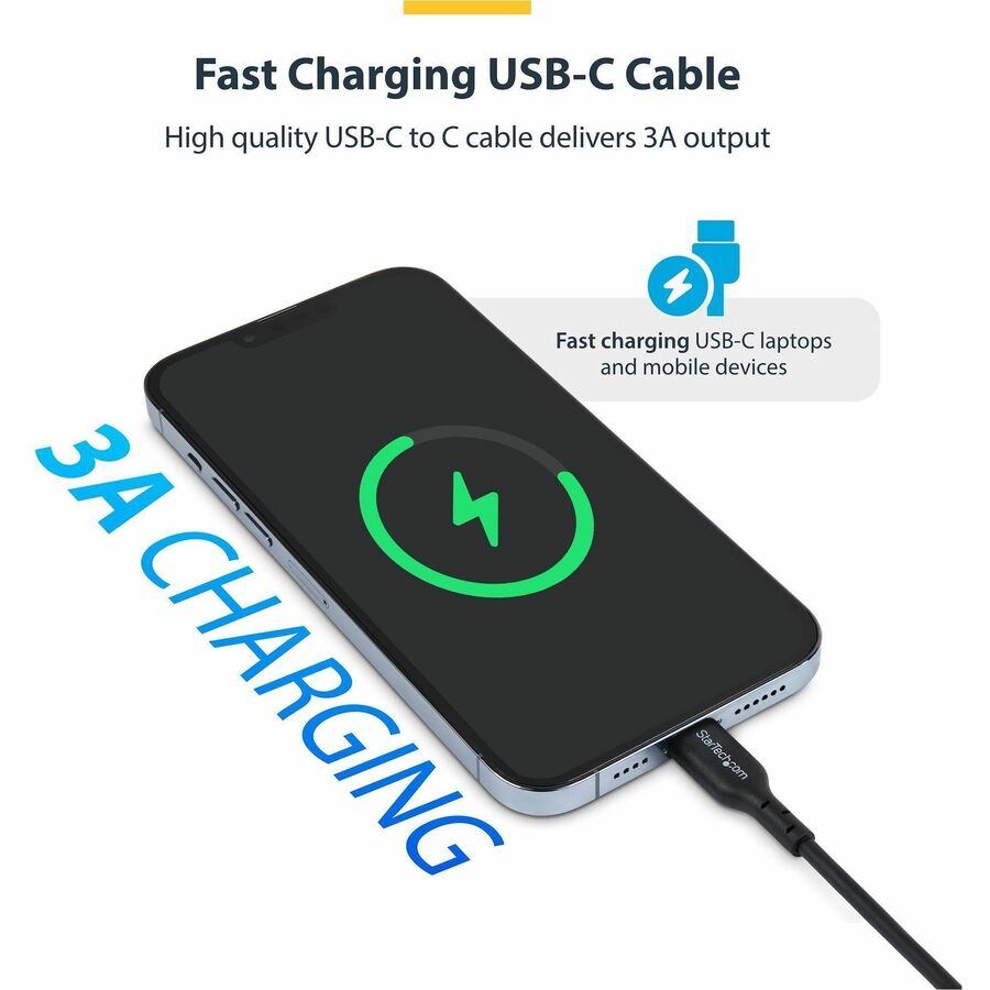 Alternate-Image2 Image for StarTech 10ft (3m) USB-C Charging Cable, Charge & Sync, 60W (3A) PD, USB 2.0 Laptop Charger Cable, TPE Jacket - USB C Charging Cord