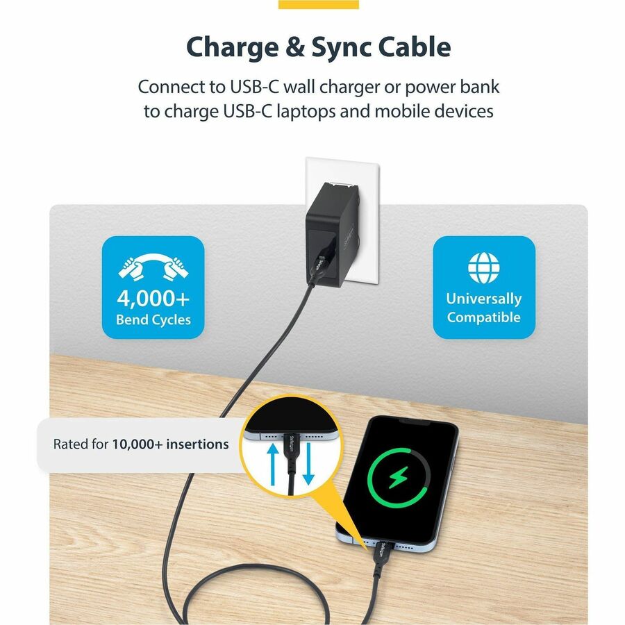 Alternate-Image1 Image for StarTech 10ft (3m) USB-C Charging Cable, Charge & Sync, 60W (3A) PD, USB 2.0 Laptop Charger Cable, TPE Jacket - USB C Charging Cord