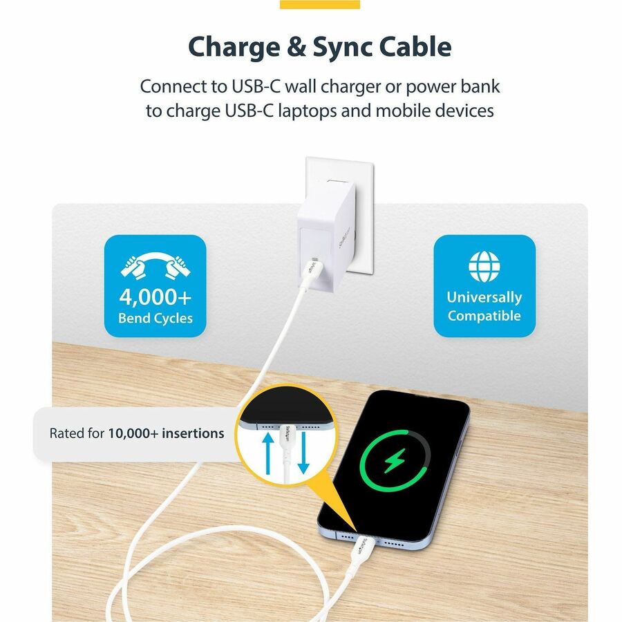 Alternate-Image2 Image for StarTech 2-Pack 6ft (1.8m) USB-C Charging Cable, Charge & Sync, 60W (3A) PD, USB 2.0 Laptop Charger Cable, TPE Jacket, Charging Cord