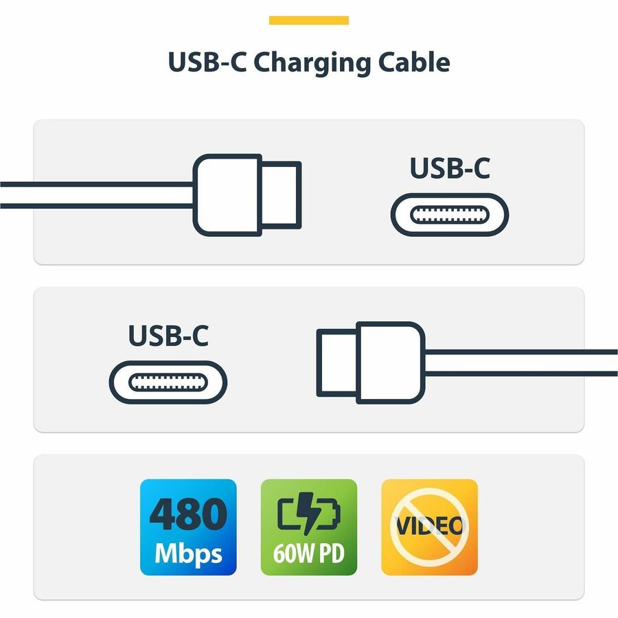 Alternate-Image1 Image for StarTech 2-Pack 6ft (1.8m) USB-C Charging Cable, Charge & Sync, 60W (3A) PD, USB 2.0 Laptop Charger Cable, TPE Jacket, Charging Cord