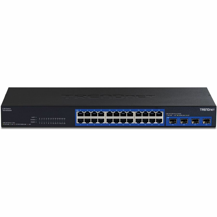 Alternate-Image2 Image for TRENDnet 28-Port Multi-Gig Switch, TEG-S50284, 24 2.5Gb RJ45 Ports, 4 x 10G SFP+ Ports, NDAA TAA Compliant, Lifetime Protection, 200Gbps Switch Capacity, Rack Mount Ready, Black