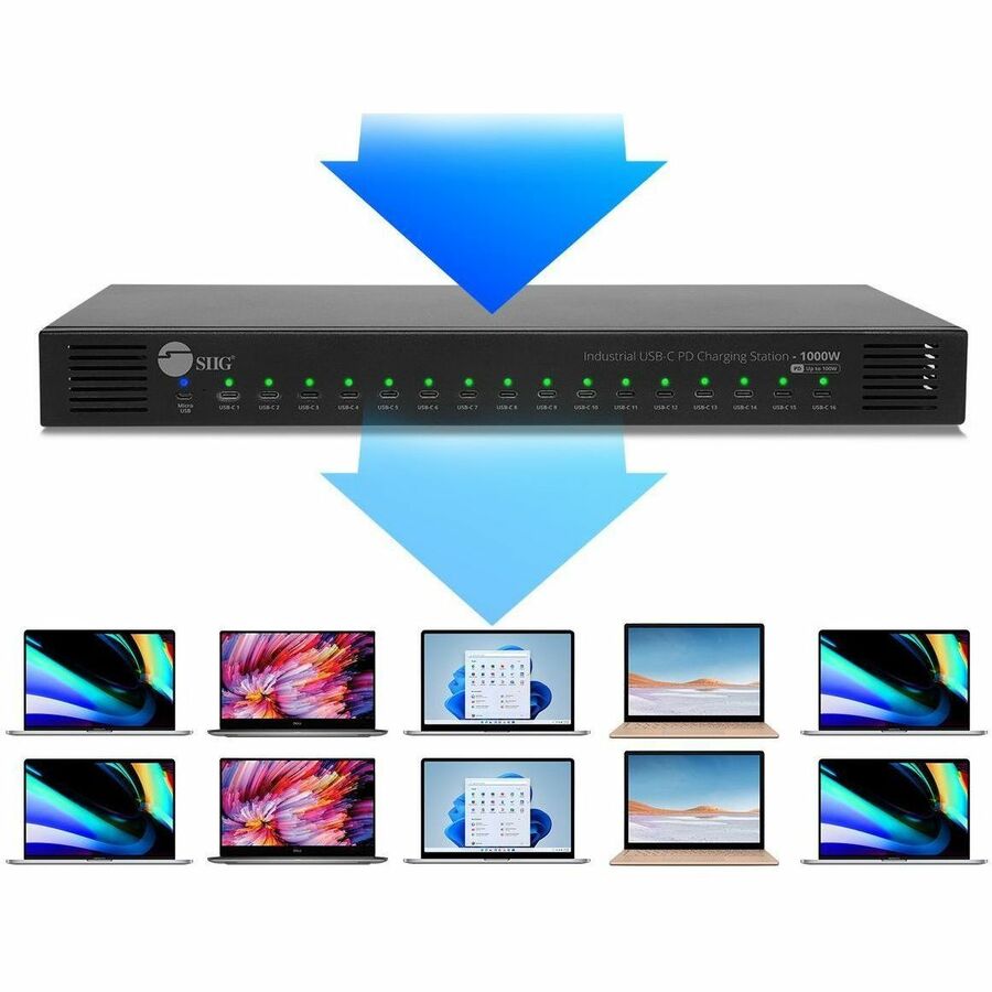 Alternate-Image3 Image for SIIG 16-Port Industrial USB-C PD Charging Station - 1000W - up to 10 USB-C 100W - up to 16 USB-C 60W