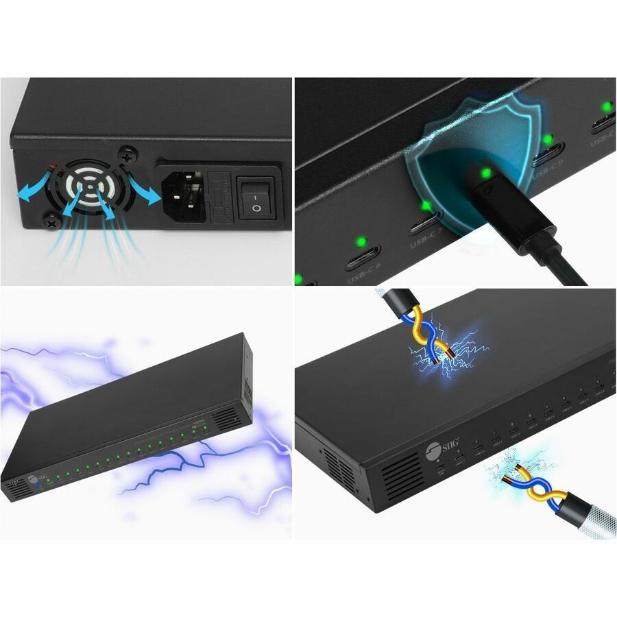 Alternate-Image5 Image for SIIG 16-Port Industrial USB-C PD Charging Station - 1000W - up to 10 USB-C 100W - up to 16 USB-C 60W