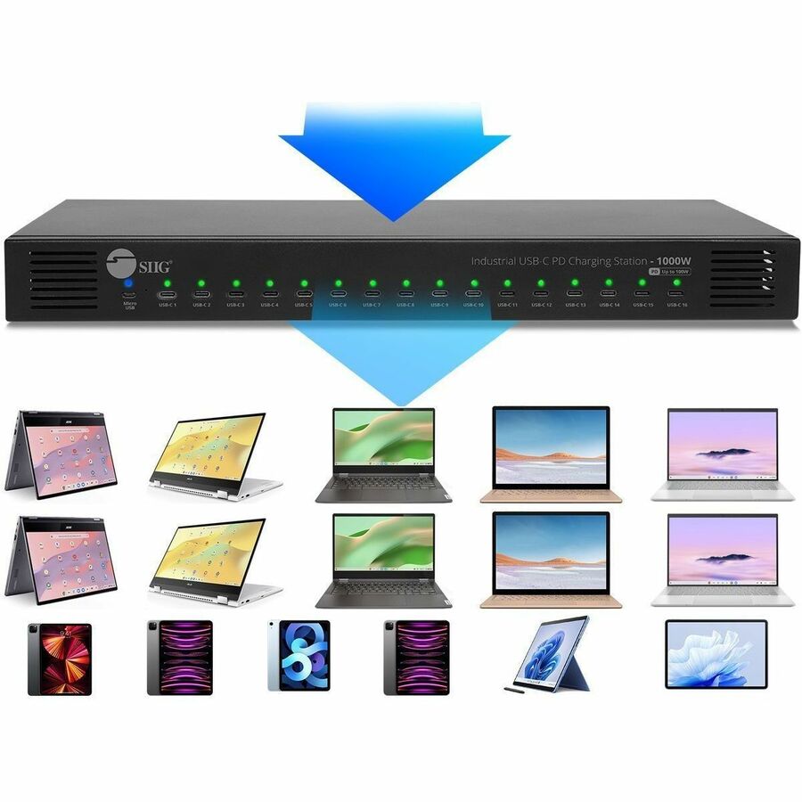 Alternate-Image4 Image for SIIG 16-Port Industrial USB-C PD Charging Station - 1000W - up to 10 USB-C 100W - up to 16 USB-C 60W