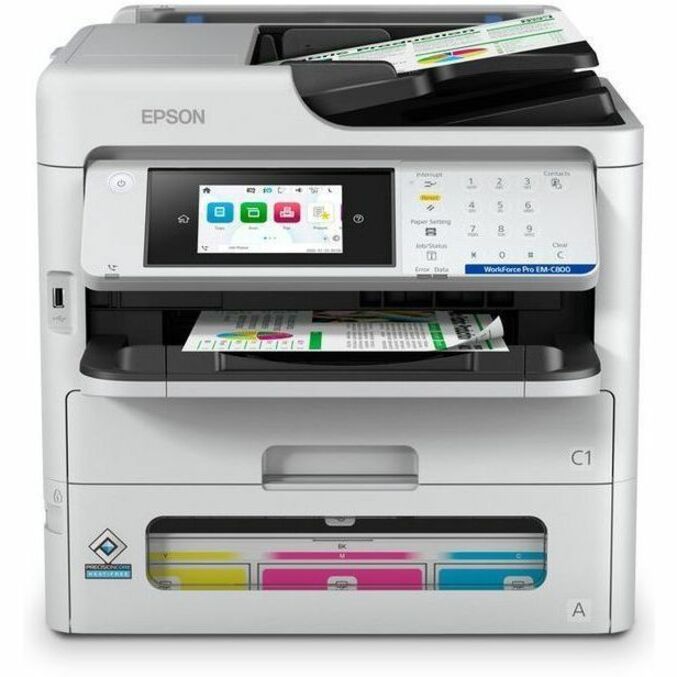 Front Image for Epson WorkForce Pro EM-C800 Wired & Wireless Inkjet Multifunction Printer - Color - Black, White