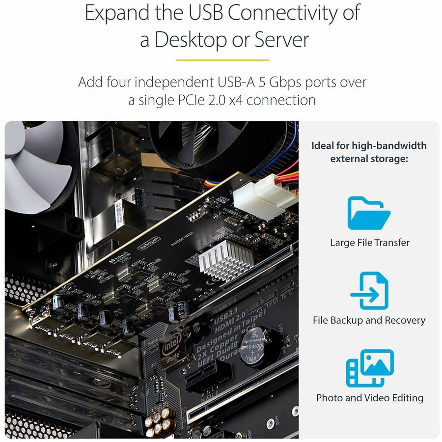 Alternate-Image1 Image for StarTech 4-Port USB PCIe Card, USB 3.2 5Gbps, PCI Express Expansion Card with 4x Independent USB Controllers, 4x USB-A Ports