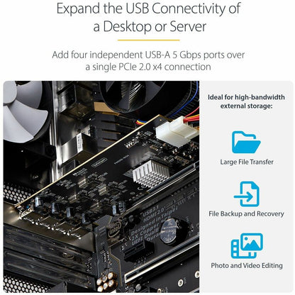 Alternate-Image1 Image for StarTech 4-Port USB PCIe Card, USB 3.2 5Gbps, PCI Express Expansion Card with 4x Independent USB Controllers, 4x USB-A Ports