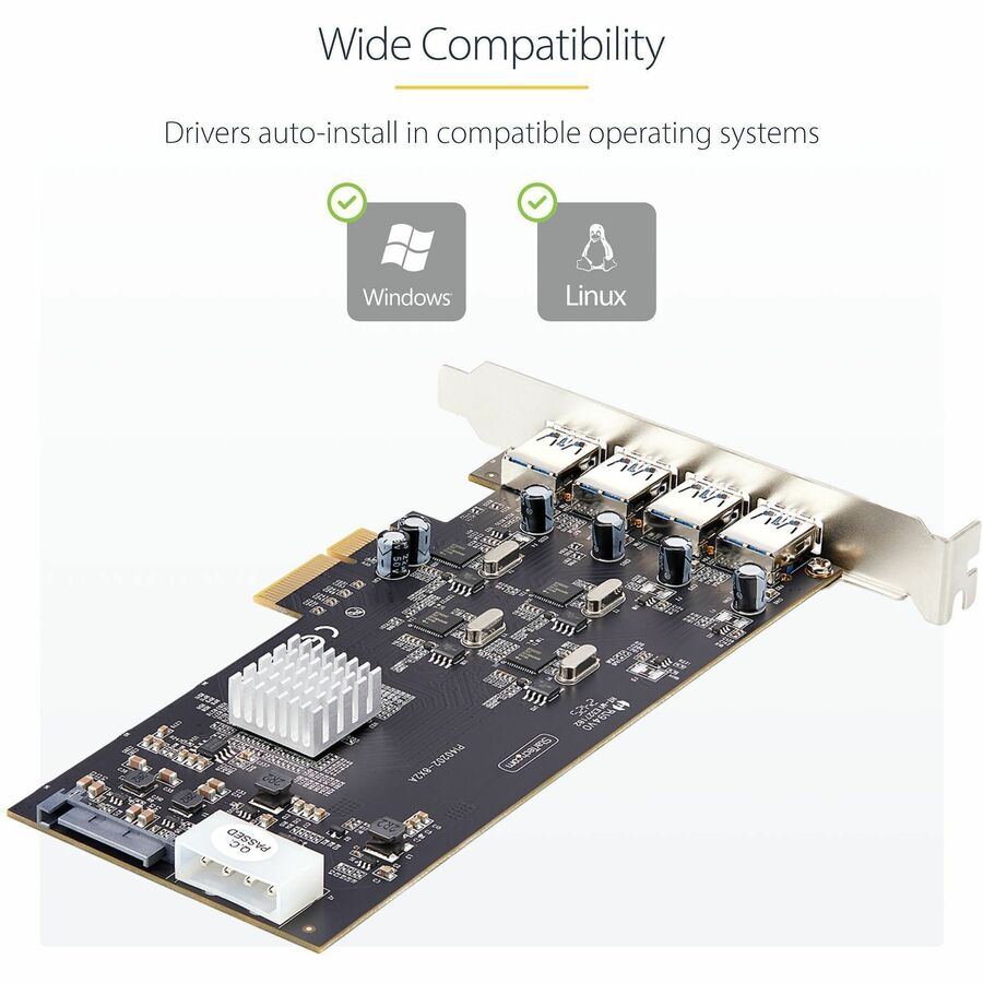 Alternate-Image4 Image for StarTech 4-Port USB PCIe Card, USB 3.2 5Gbps, PCI Express Expansion Card with 4x Independent USB Controllers, 4x USB-A Ports