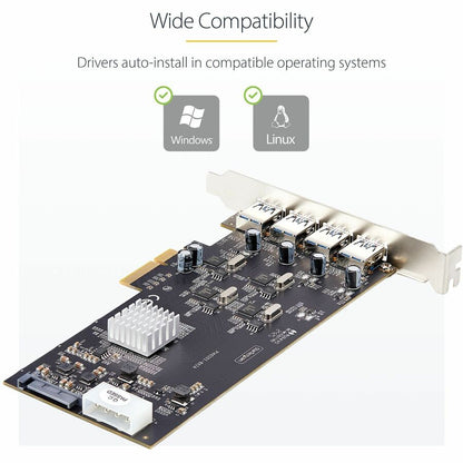 Alternate-Image4 Image for StarTech 4-Port USB PCIe Card, USB 3.2 5Gbps, PCI Express Expansion Card with 4x Independent USB Controllers, 4x USB-A Ports