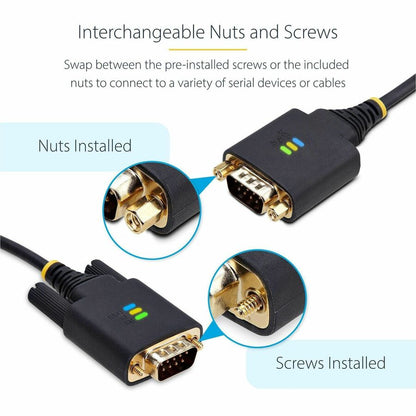 Alternate-Image2 Image for StarTech 6.6ft (2m) USB to Serial Adapter Cable, COM Retention, FTDI, DB9 RS232, Interchangeable DB9 Screws/Nuts, Windows/macOS/Linux