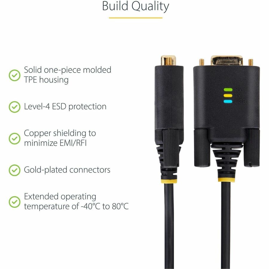 Alternate-Image5 Image for StarTech 6.6ft (2m) USB to Serial Adapter Cable, COM Retention, FTDI, DB9 RS232, Interchangeable DB9 Screws/Nuts, Windows/macOS/Linux
