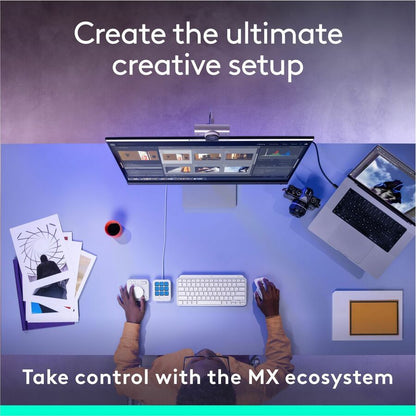 Alternate-Image8 Image for Logitech MX Creative Console, Programmable Keypad With 9 Customizable LCD Keys and Control Dial for Graphic Design, Video Editing, Photography, use with Adobe, Zoom, Spotify and more (Pale Grey)