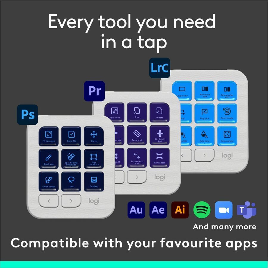 Alternate-Image3 Image for Logitech MX Creative Console, Programmable Keypad With 9 Customizable LCD Keys and Control Dial for Graphic Design, Video Editing, Photography, use with Adobe, Zoom, Spotify and more (Pale Grey)