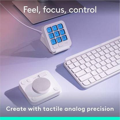 Alternate-Image5 Image for Logitech MX Creative Console, Programmable Keypad With 9 Customizable LCD Keys and Control Dial for Graphic Design, Video Editing, Photography, use with Adobe, Zoom, Spotify and more (Pale Grey)
