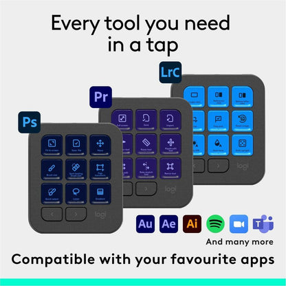 Alternate-Image3 Image for Logitech MX Creative Console, Programmable Keypad With 9 Customizable LCD Keys and Control Dial for Graphic Design, Video Editing, Photography, use with Adobe, Zoom, Spotify and more (Graphite)
