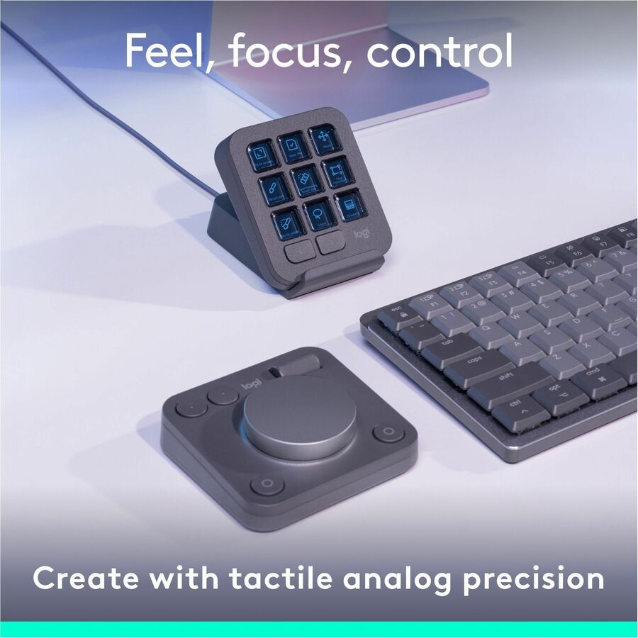 Alternate-Image5 Image for Logitech MX Creative Console, Programmable Keypad With 9 Customizable LCD Keys and Control Dial for Graphic Design, Video Editing, Photography, use with Adobe, Zoom, Spotify and more (Graphite)