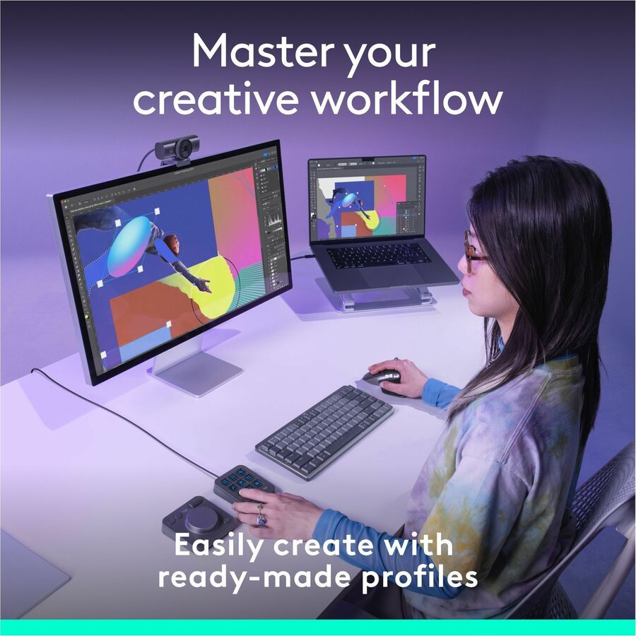 Alternate-Image1 Image for Logitech MX Creative Console, Programmable Keypad With 9 Customizable LCD Keys and Control Dial for Graphic Design, Video Editing, Photography, use with Adobe, Zoom, Spotify and more (Graphite)