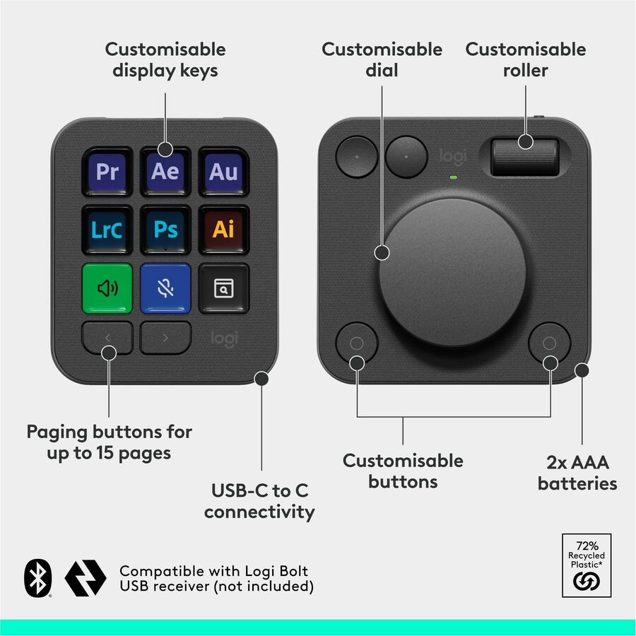 Alternate-Image6 Image for Logitech MX Creative Console, Programmable Keypad With 9 Customizable LCD Keys and Control Dial for Graphic Design, Video Editing, Photography, use with Adobe, Zoom, Spotify and more (Graphite)