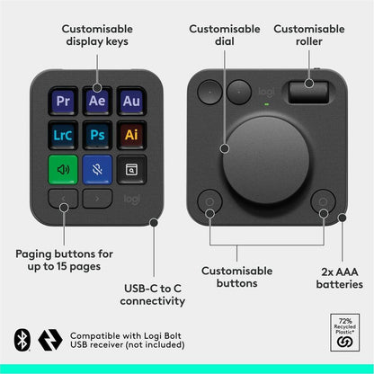 Alternate-Image6 Image for Logitech MX Creative Console, Programmable Keypad With 9 Customizable LCD Keys and Control Dial for Graphic Design, Video Editing, Photography, use with Adobe, Zoom, Spotify and more (Graphite)