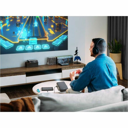 Life-Style Image for ViewSonic M1X Portable LED Projector with Smart Stand, Harman Kardon Speakers, Built-In Battery, H/V Keystone, 4 Corner Adjustment, Bluetooth, Wi-Fi, USB-C, Powered USB A