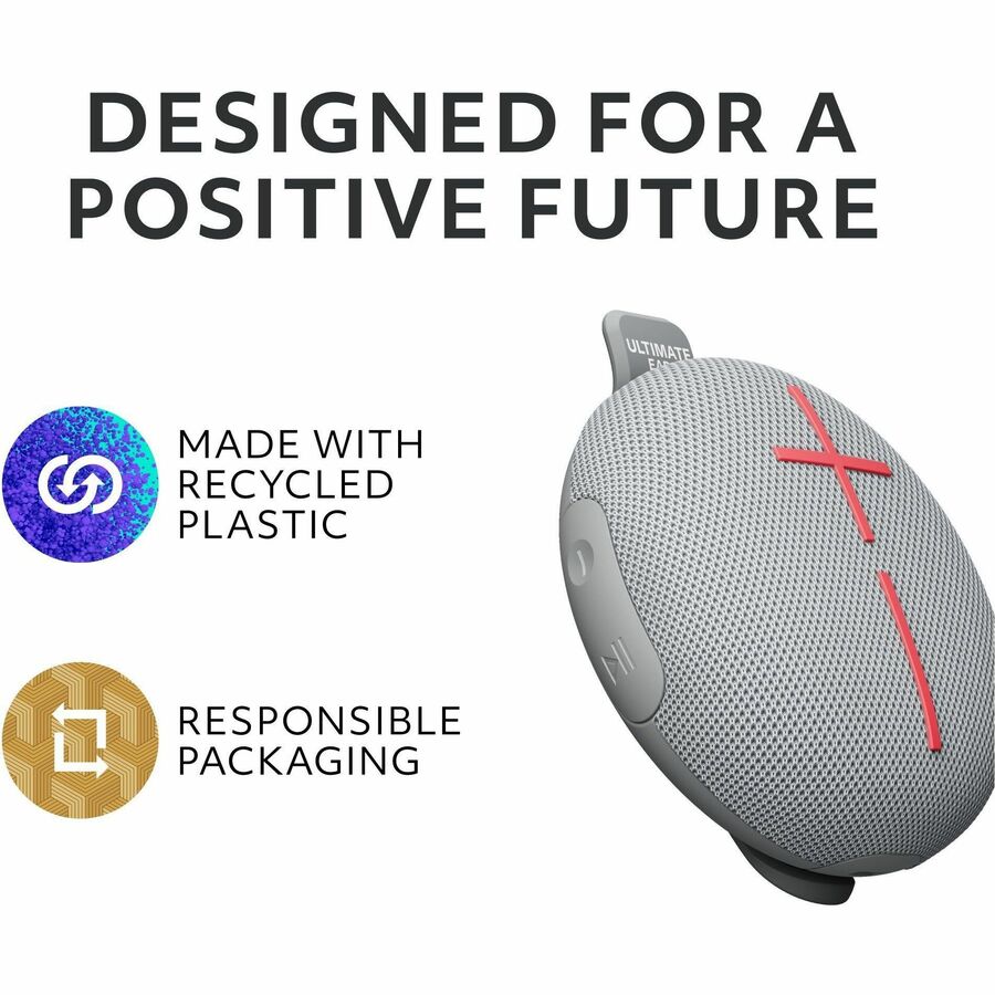 Alternate-Image7 Image for ULTIMATE EARS MINIROLL Ultra-Portable Waterproof Bluetooth Speaker, Big Bass, IP67 Dustproof, 131 ft (40 m) Range - Revive Grey