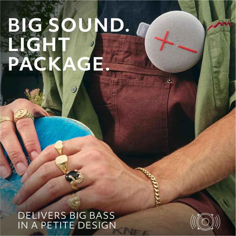 Alternate-Image4 Image for ULTIMATE EARS MINIROLL Ultra-Portable Waterproof Bluetooth Speaker, Big Bass, IP67 Dustproof, 131 ft (40 m) Range - Revive Grey