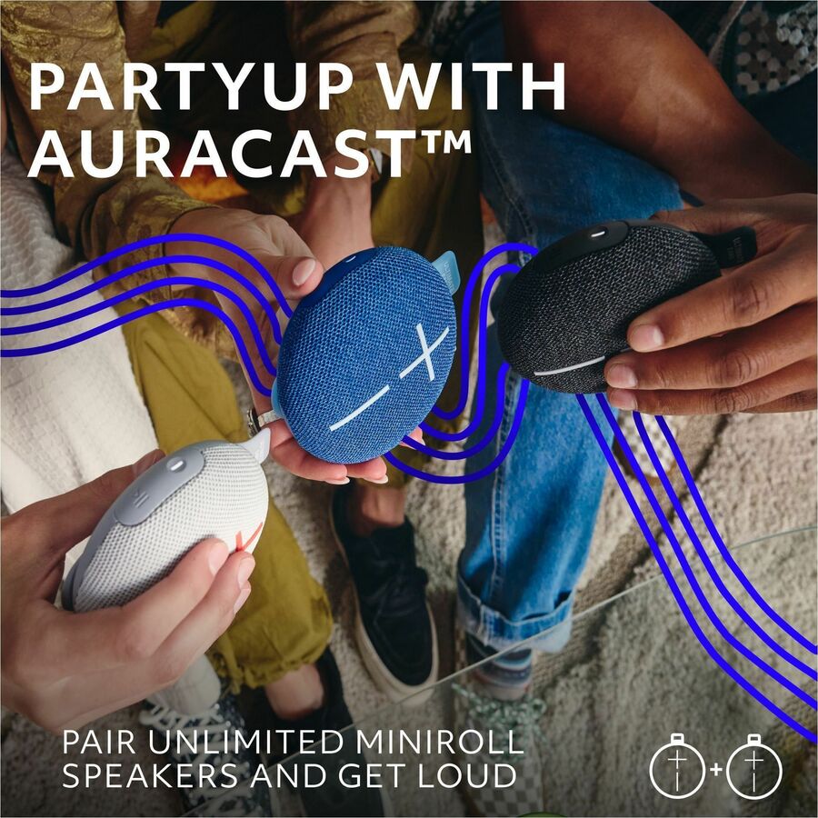 Alternate-Image3 Image for ULTIMATE EARS MINIROLL Ultra-Portable Waterproof Bluetooth Speaker, Big Bass, IP67 Dustproof, 131 ft (40 m) Range - Majestic Blue