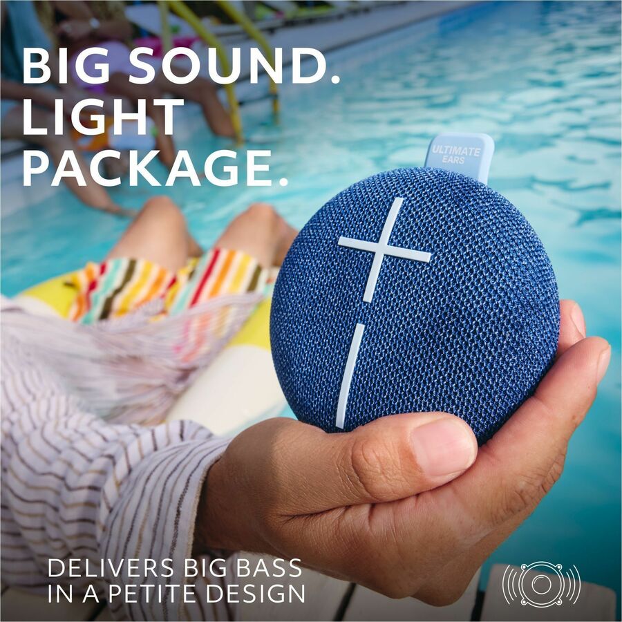 Alternate-Image5 Image for ULTIMATE EARS MINIROLL Ultra-Portable Waterproof Bluetooth Speaker, Big Bass, IP67 Dustproof, 131 ft (40 m) Range - Majestic Blue
