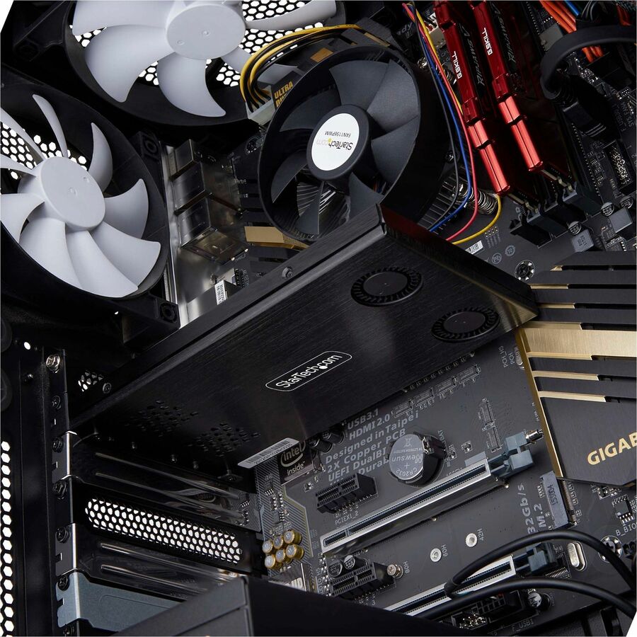 Alternate-Image6 Image for StarTech Dual-Bay M.2 NVMe SSD to PCIe x8 Removable Mobile Rack; Bifurcation Required; Tool-less Installation, PCIe Hot-Swap Drive Bay