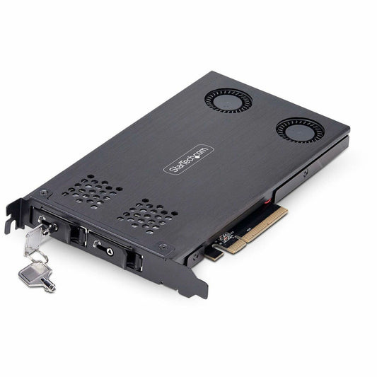 Main Image for StarTech Dual-Bay M.2 NVMe SSD to PCIe x8 Removable Mobile Rack; Bifurcation Required; Tool-less Installation, PCIe Hot-Swap Drive Bay