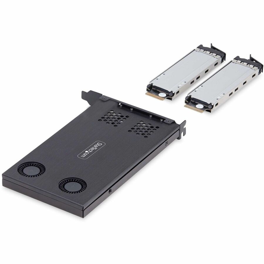Alternate-Image2 Image for StarTech Dual-Bay M.2 NVMe SSD to PCIe x8 Removable Mobile Rack; Bifurcation Required; Tool-less Installation, PCIe Hot-Swap Drive Bay