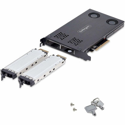 Alternate-Image8 Image for StarTech Dual-Bay M.2 NVMe SSD to PCIe x8 Removable Mobile Rack; Bifurcation Required; Tool-less Installation, PCIe Hot-Swap Drive Bay