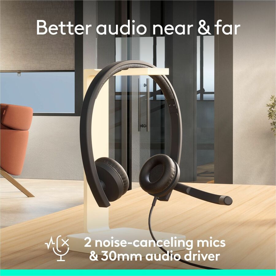 Alternate-Image2 Image for Logitech H570e USB Wired Stereo Headset, USB-C, Noise-Canceling Mics, Inline Controls, Certified for Microsoft Teams, Black