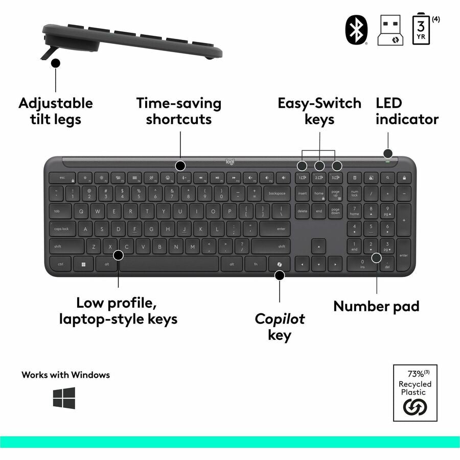 Alternate-Image5 Image for Logitech Signature Slim MK955 Combo for Business, Copilot Edition, Wireless Keyboard and Mouse, Graphite
