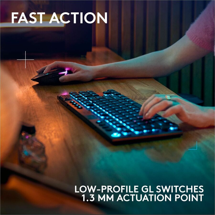 Alternate-Image2 Image for Logitech G915 X LIGHTSPEED TKL Low-Profile Wireless Gaming Keyboard, Double-Shot PBT Keycaps, Fully Programmable Keys, RGB Backlighting, Sleek Aluminum Finishing, GL Brown Tactile - PC/Mac