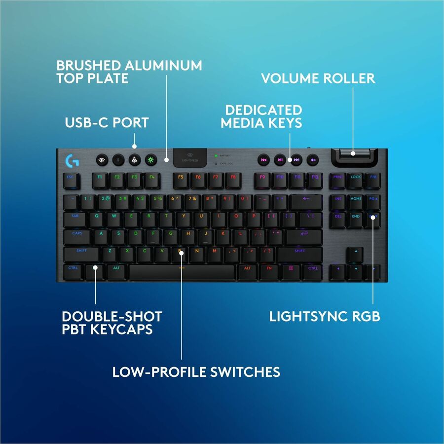 Alternate-Image5 Image for Logitech G915 X LIGHTSPEED TKL Low-Profile Wireless Gaming Keyboard, Double-Shot PBT Keycaps, Fully Programmable Keys, RGB Backlighting, Sleek Aluminum Finishing, GL Brown Tactile - PC/Mac