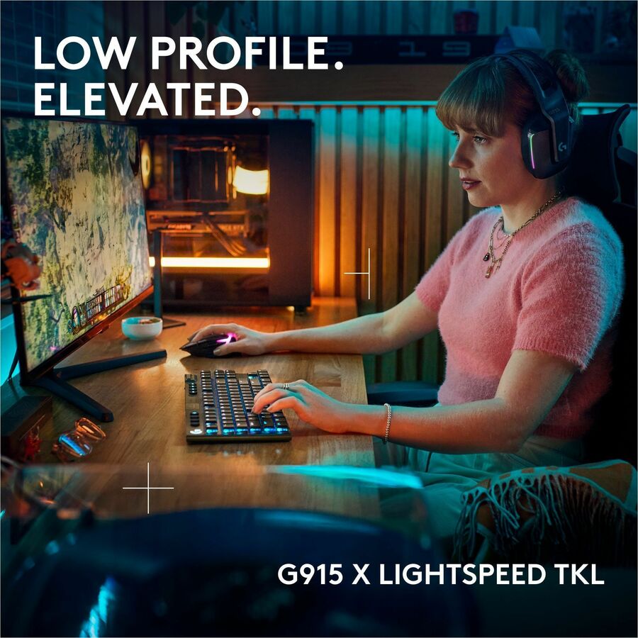 Alternate-Image1 Image for Logitech G915 X LIGHTSPEED TKL Low-Profile Wireless Gaming Keyboard, Double-Shot PBT Keycaps, Fully Programmable Keys, RGB Backlighting, Sleek Aluminum Finishing, GL Brown Tactile - PC/Mac