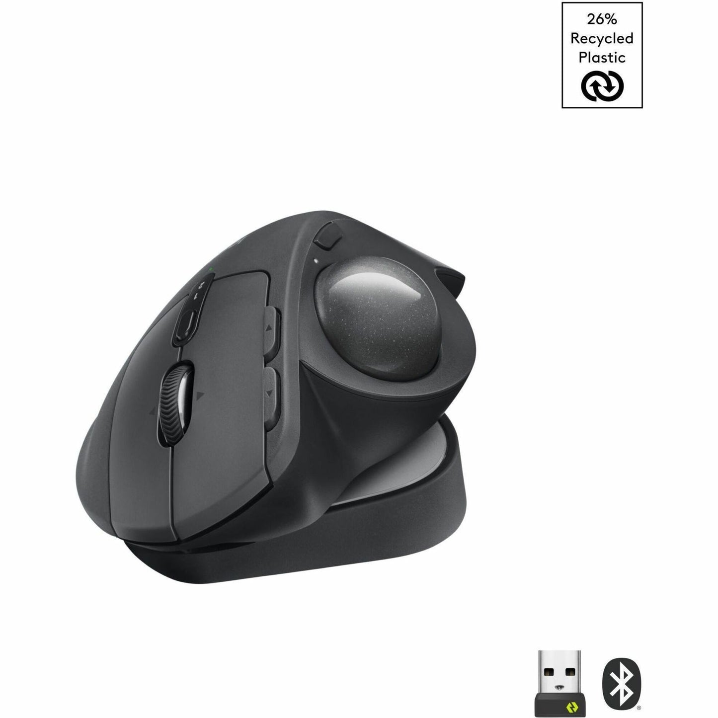 Main Image for Logitech MX Ergo S Plus Advanced Wireless Trackball Mouse, USB-C Rechargeable Wireless Ergonomic Mouse With Bluetooth and Encrypted Dongle, 6 Programmable Buttons, for PC/Mac (Graphite)
